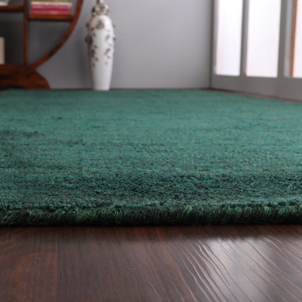 HAND KNOTTED LOOM SILK ECO-FRIENDLY AREA RUGS-Dark Green Color,Solid Design, [Runner] 2'8''x10'