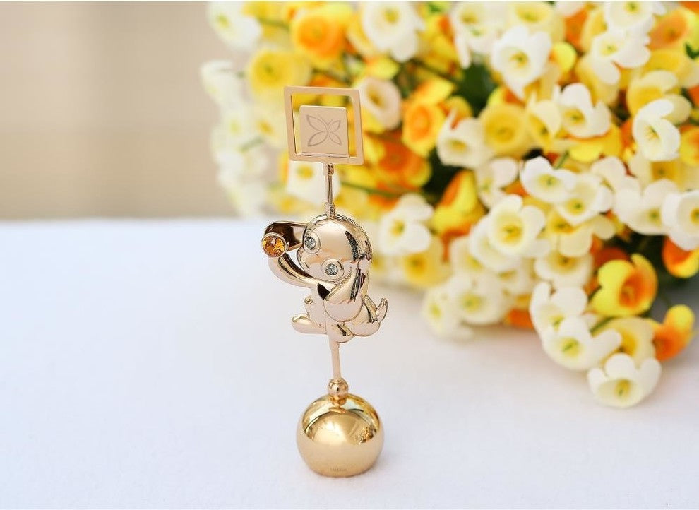 2018 Year of the Dog 24k Gold Plated Puppy Card Holder w/ Gold Crystal Inlay