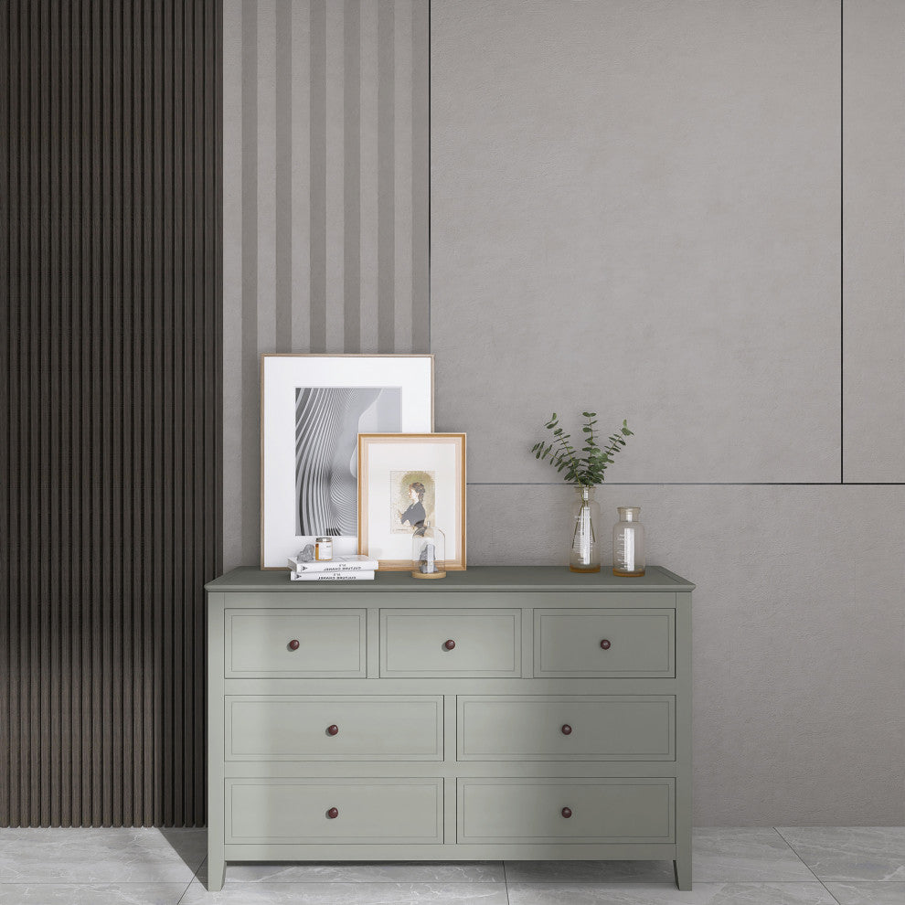 7-Drawer 48" W Solid Wood Dresser, Gray