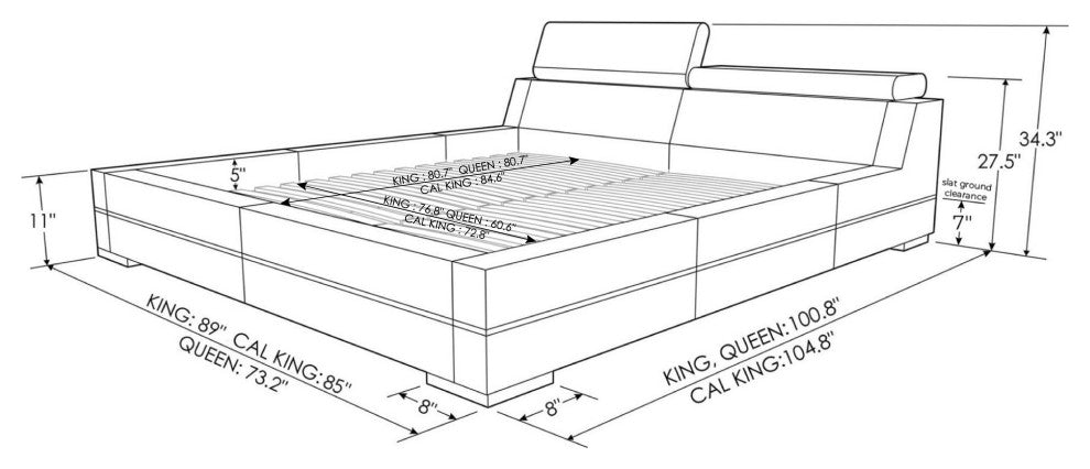 Hera White Leather Platform Bed, California King