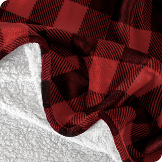 Fleece Sherpa Blanket, Buffalo Plaid Red/Black, King