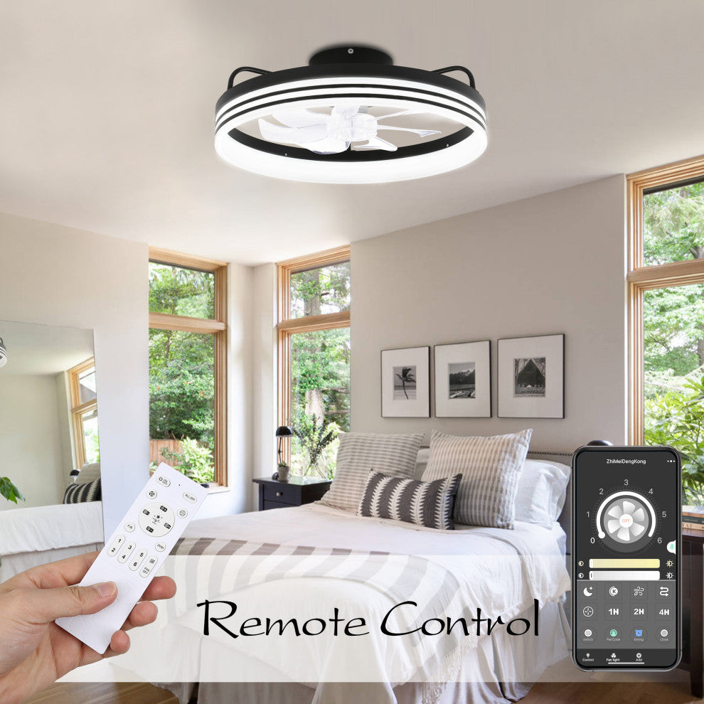 20" Low Profile Reversible Ceiling fan 6-Speed Dimmable Remote and APP Control, Black