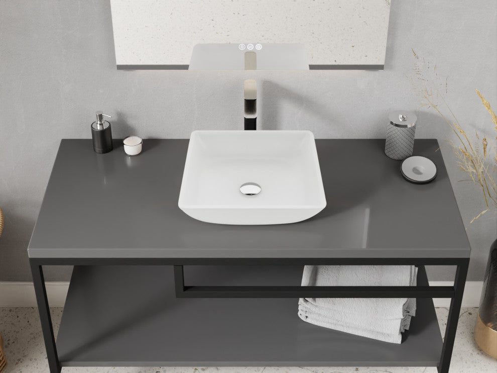 Solstice Square Glass Vessel Bathroom Sink With White Finish