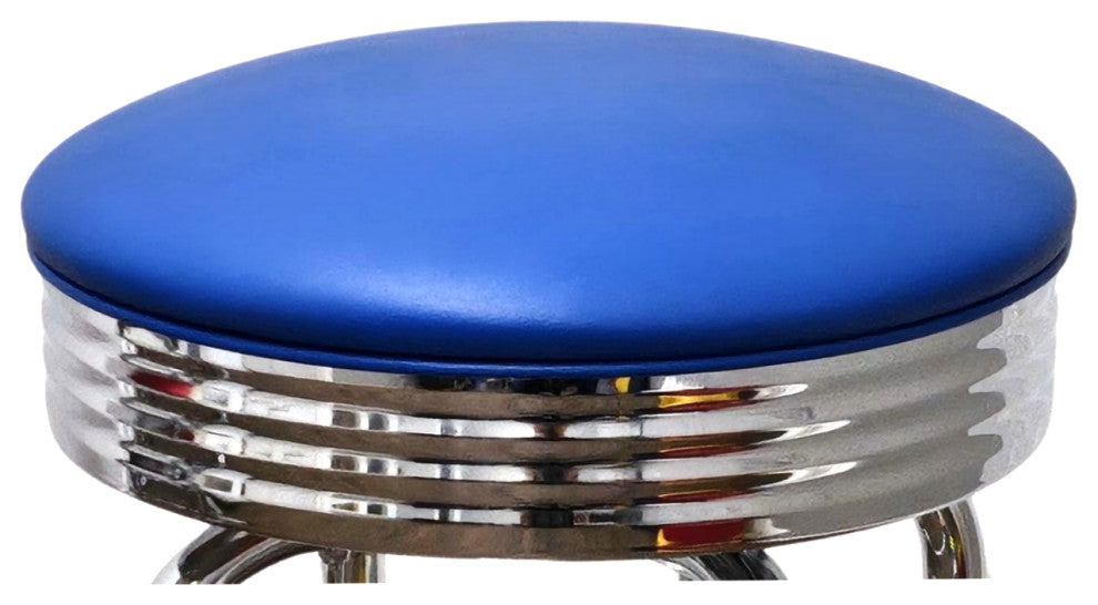 Retro Home Single Ring Chrome Pan 24" Swivel Counter Stool, Blue