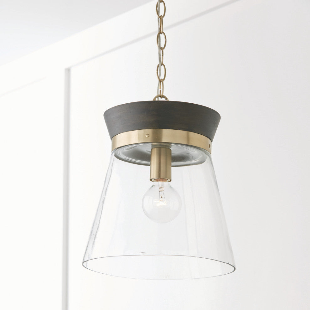 Capital Lighting 347311 Finn 12"W Wood Pendant - Black Stain / Matte Brass