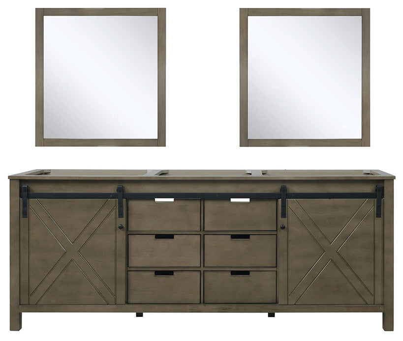 Marsyas 80" Double Vanity, No Top and 30" Mirrors, Rustic Brown