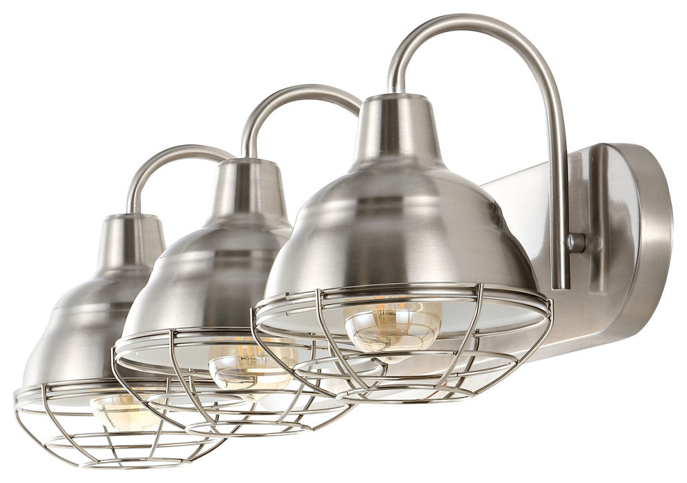Levi 24.5" 3-Light Industrial Farmhouse Iron LED Vanity, Nickel