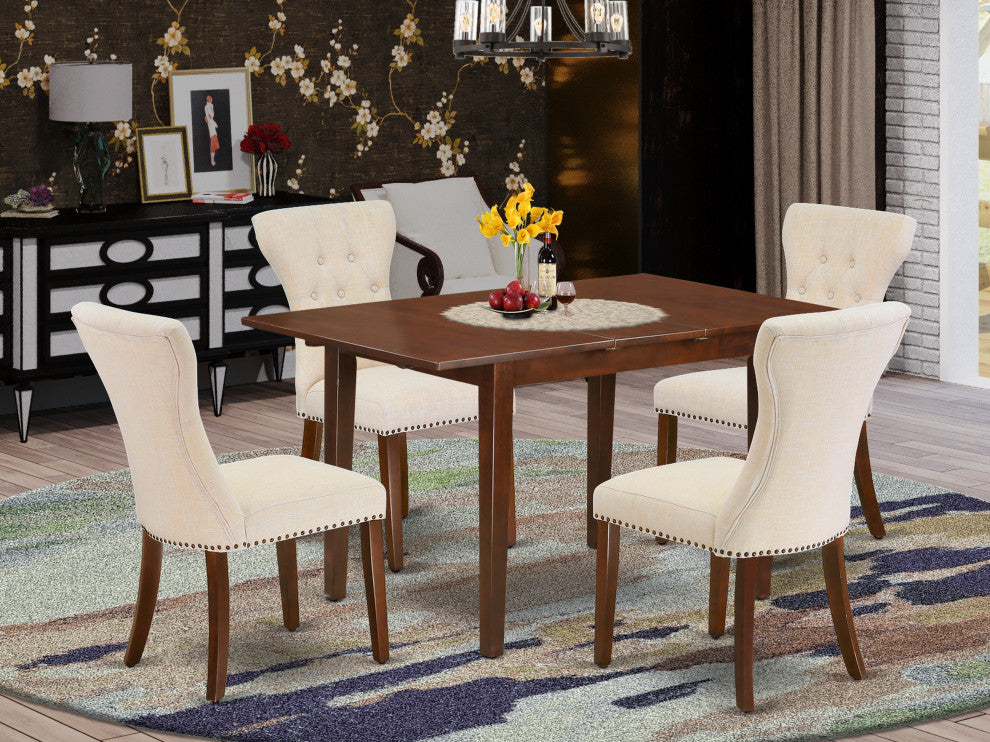 5Pc Dinette Set - 4 Chairs, Butterfly Leaf Table Solid Wood Frame, Mahogany