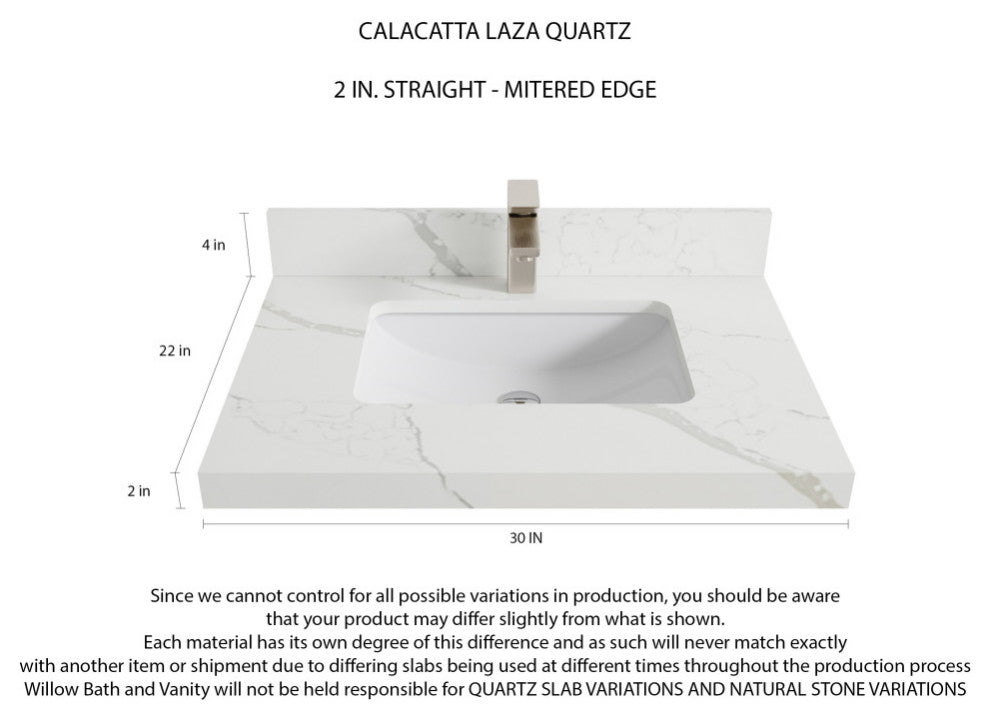 Cambridge 30 Single Sink Bath Vanity in Pewter Green 2" Calacatta Laza
