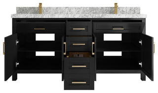 Cambridge 72 Double Sink Bath Vanity in Black 2" Carrara Marble