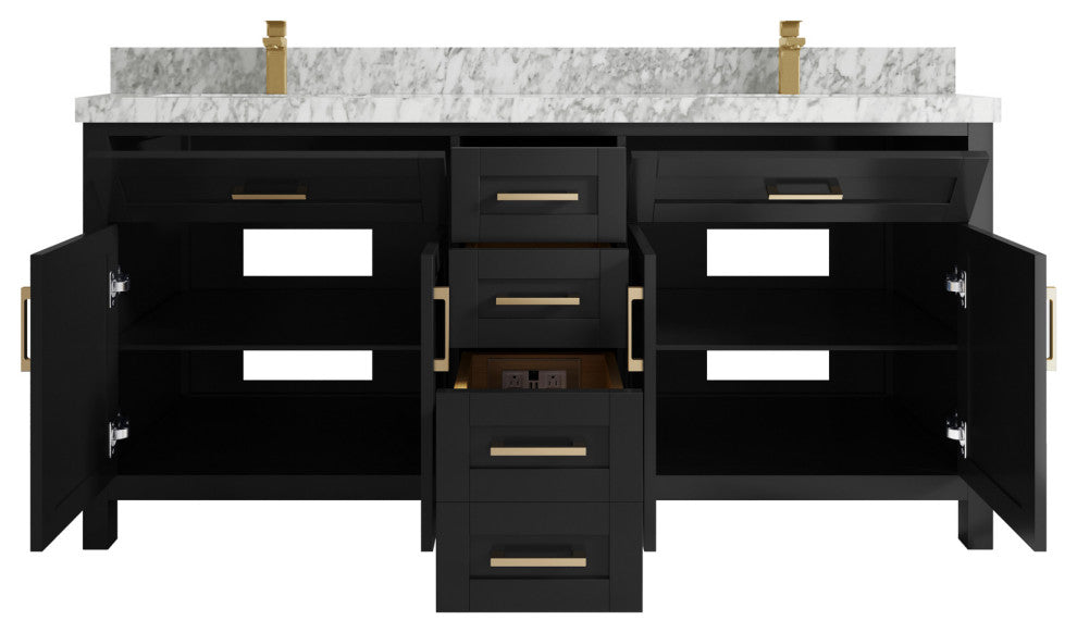 Cambridge 72 Double Sink Bath Vanity in Black 2" Carrara Marble