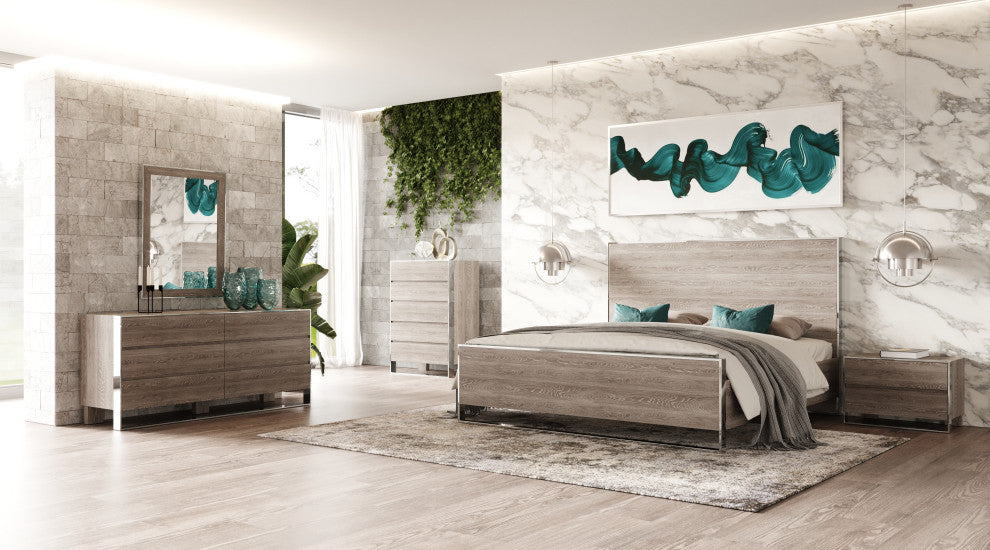 Modrest Charlene Modern Grey Elm and Stainless Steel Bed