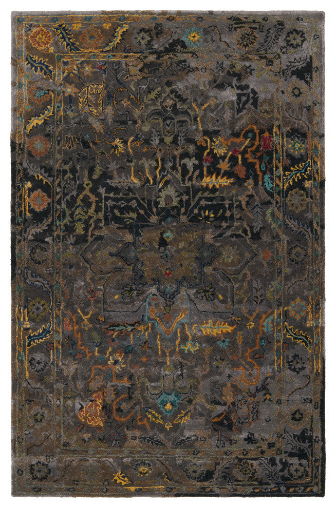 Cristobol Handmade Medallion Area Rug, Gray/Green, 9'x12'