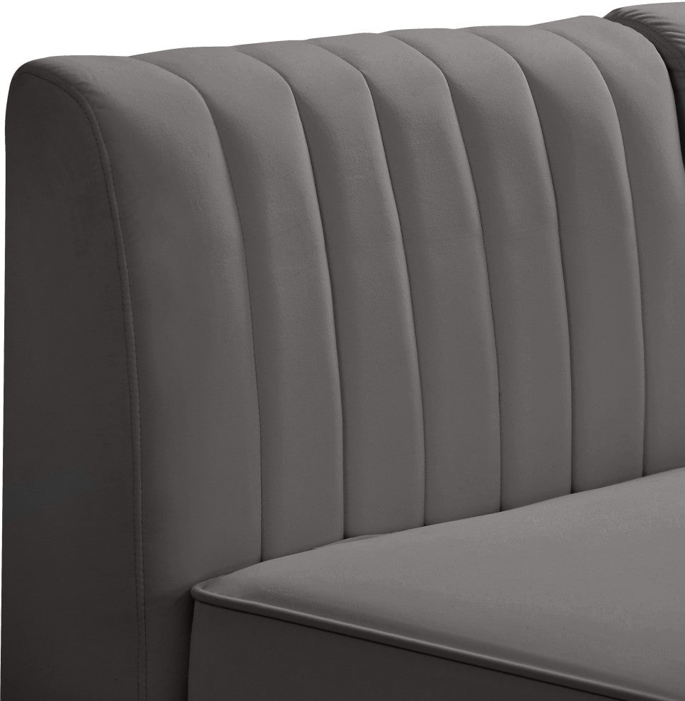 Alina Velvet Modular U-Shaped Sectional, Grey, 6-Piece: 4 Armless Chair, 2 Corner Chair