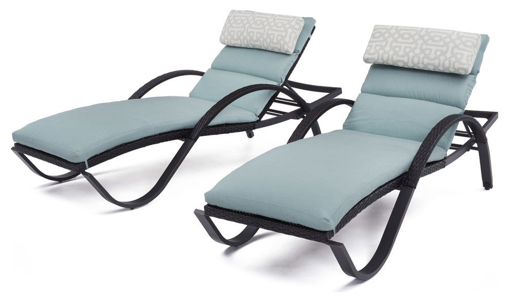 Deco 2 Piece Aluminum Outdoor Patio Chaise Lounges Chair, Trellis Blue