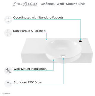 Chateau 30" Right Side Faucet Wall-Mount Bathroom Sink, Right-Side Faucet