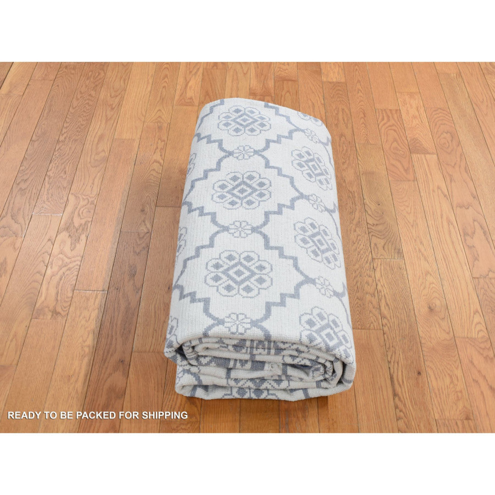 Ivory Agra Mughal Dynasty Design Cotton Hand Knotted Oriental Rug 8'1"x10'2"