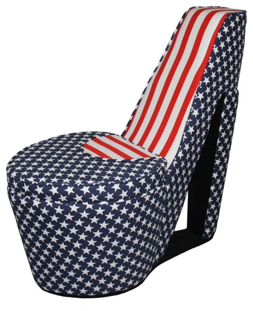 Red White and Blue Patriotic Print 2 High Heel Shoe Storage Chair