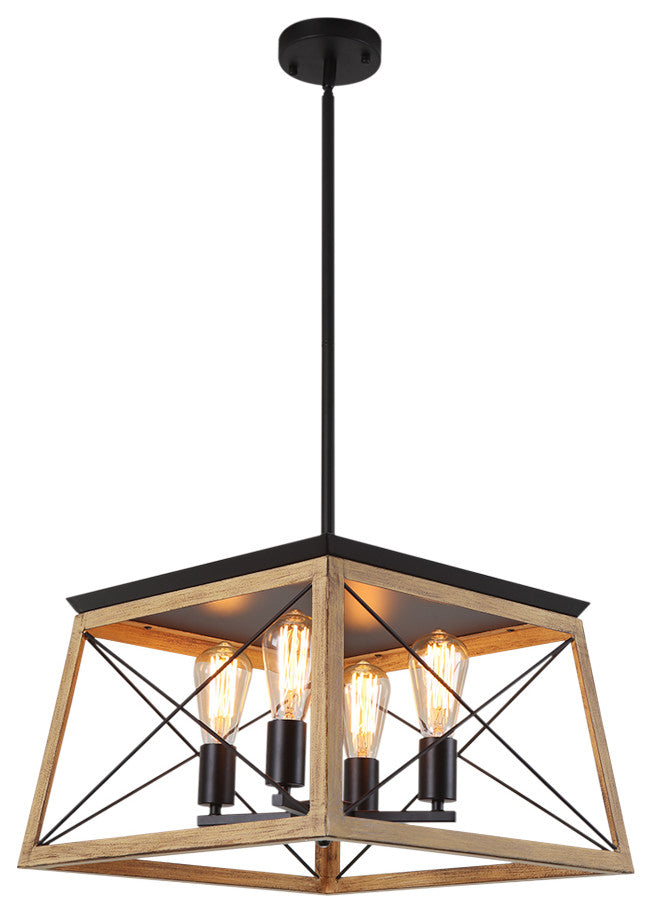 4-Light Square Kitchen Island Rustic Chandeliers, Brown