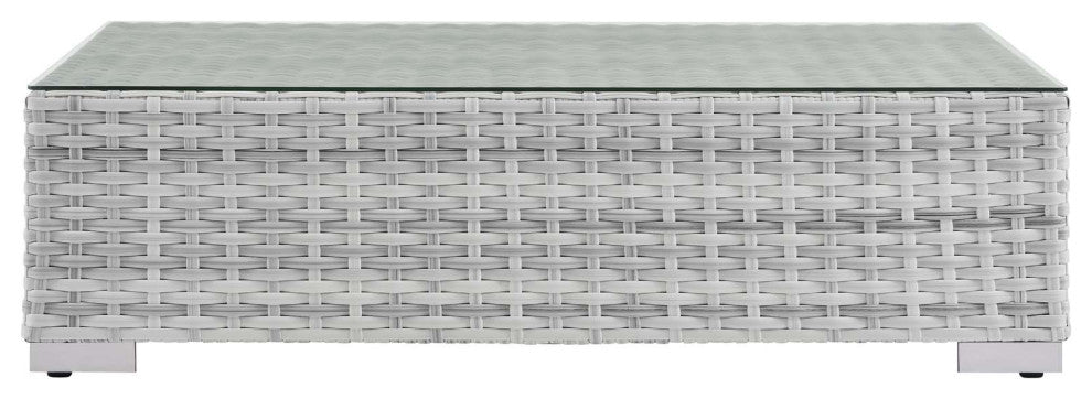 Lounge Coffee Table, Rectangular, Rattan, Wicker, Gray, Modern, Outdoor