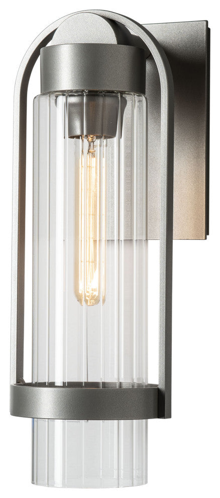 Alcove Small Outdoor Sconce Coastal Burnished Steel Finish, Clear Glass