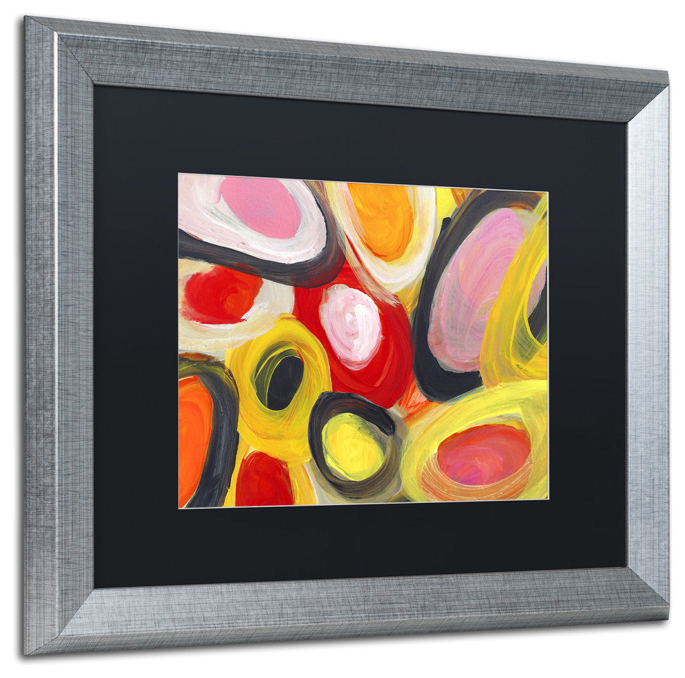 Colorful Abstract Circles 3' Matted Framed Art, Silver Frame, Black Matte, 20x16