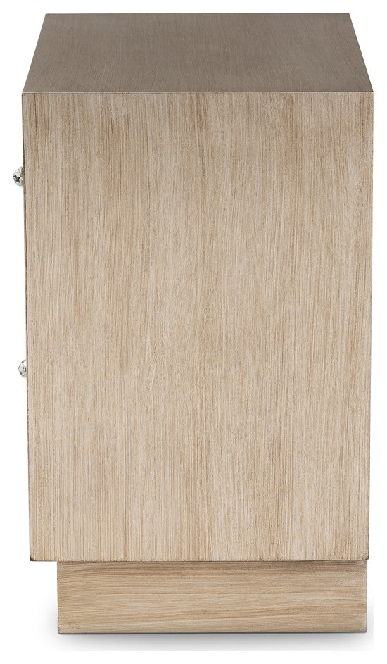 Transitional Natural Brown Finished Wood 2-Drawer Nightstand With Mirrored Glass