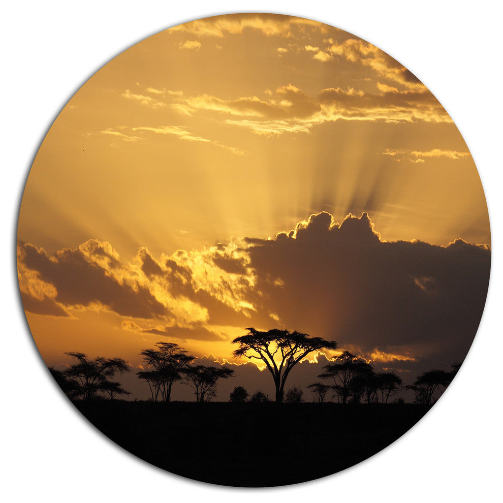 Sunset In Africa With Acacia Tree, Landscape Round Wall Art, 23"