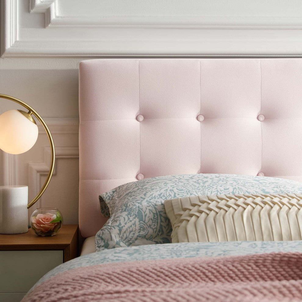 Contemporary Modern Bedroom King Size Tufted Headboard, Velvet Fabric, Pink