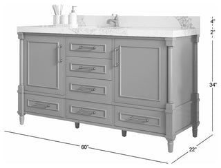 Aberdeen 60" Single Bathroom Vanity, Alabaster 2" Calacatta Nuvo
