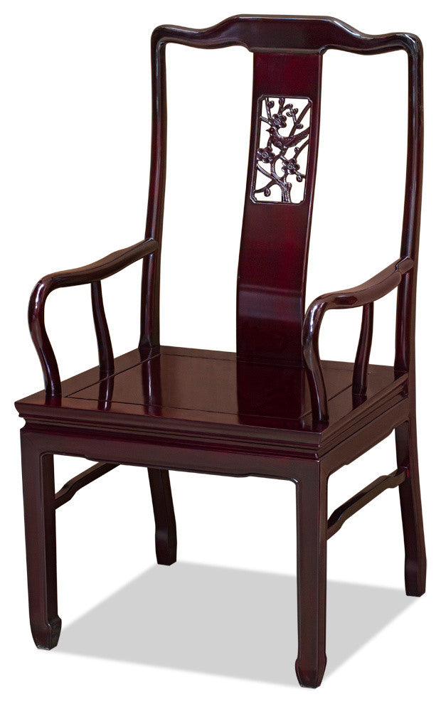 Rosewood Flower and Bird Motif Arm Chair, Flower and Bird