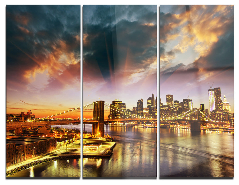 "Manhattan at Winter Sunset" Photo Metal Wall Art, 3 Panels, 36"x28"