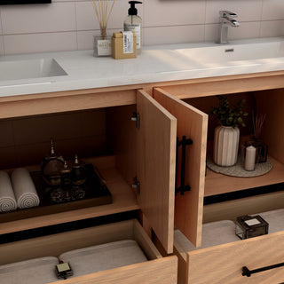 Victoria 84" Solid Wood Bath Vanity, Double Sink, Red Oak