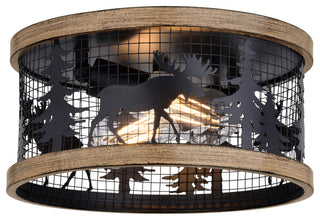Kodiak 12"W Black Rustic Cage Flush Ceiling Light Fixture, Moose
