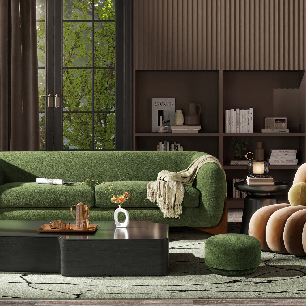 Alpine 90.5" Sherpa Sofa, Moss Green Fleeced Teddy