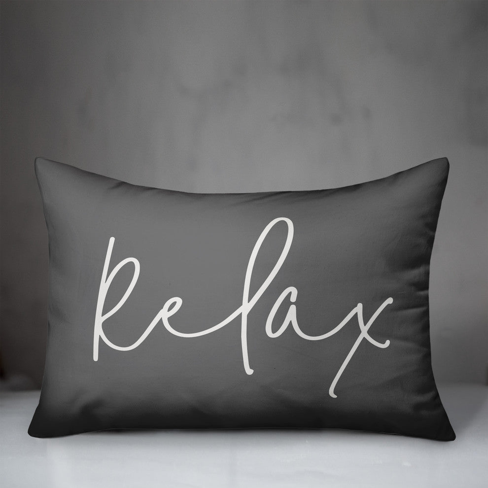 'Relax' Thin Script Outdoor Lumbar Pillow, Gray
