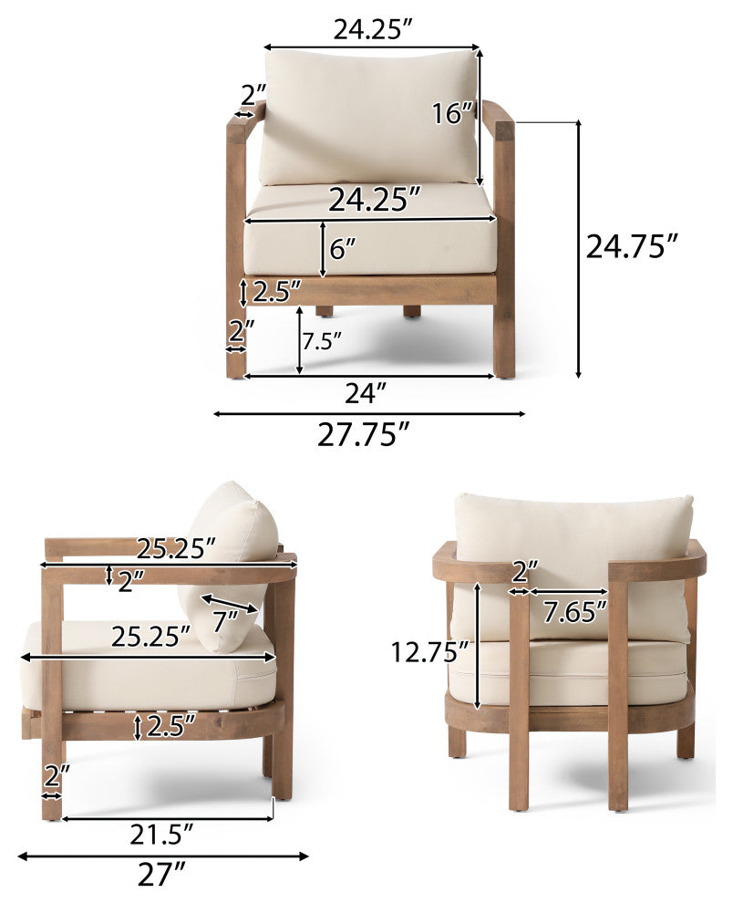 Aston Outdoor Acacia Wood Club Chairs With Cushions, Set of 2