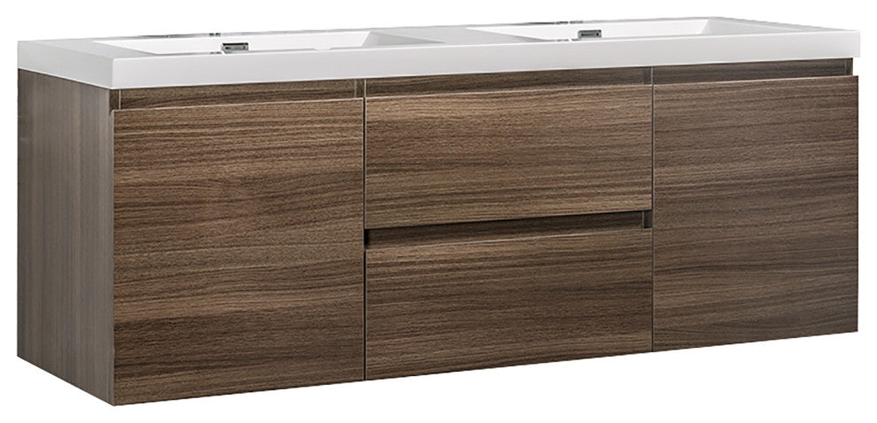 60" Wall-Mounted 2-drawer Bathroom Vanity Set with Integrated Double Sink, Gray Oak