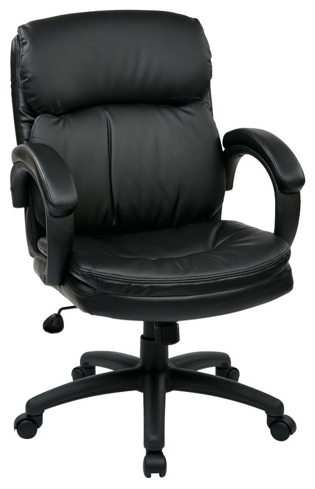 Mid Back Black Bonded Leather Executive Chair With Padded Arms