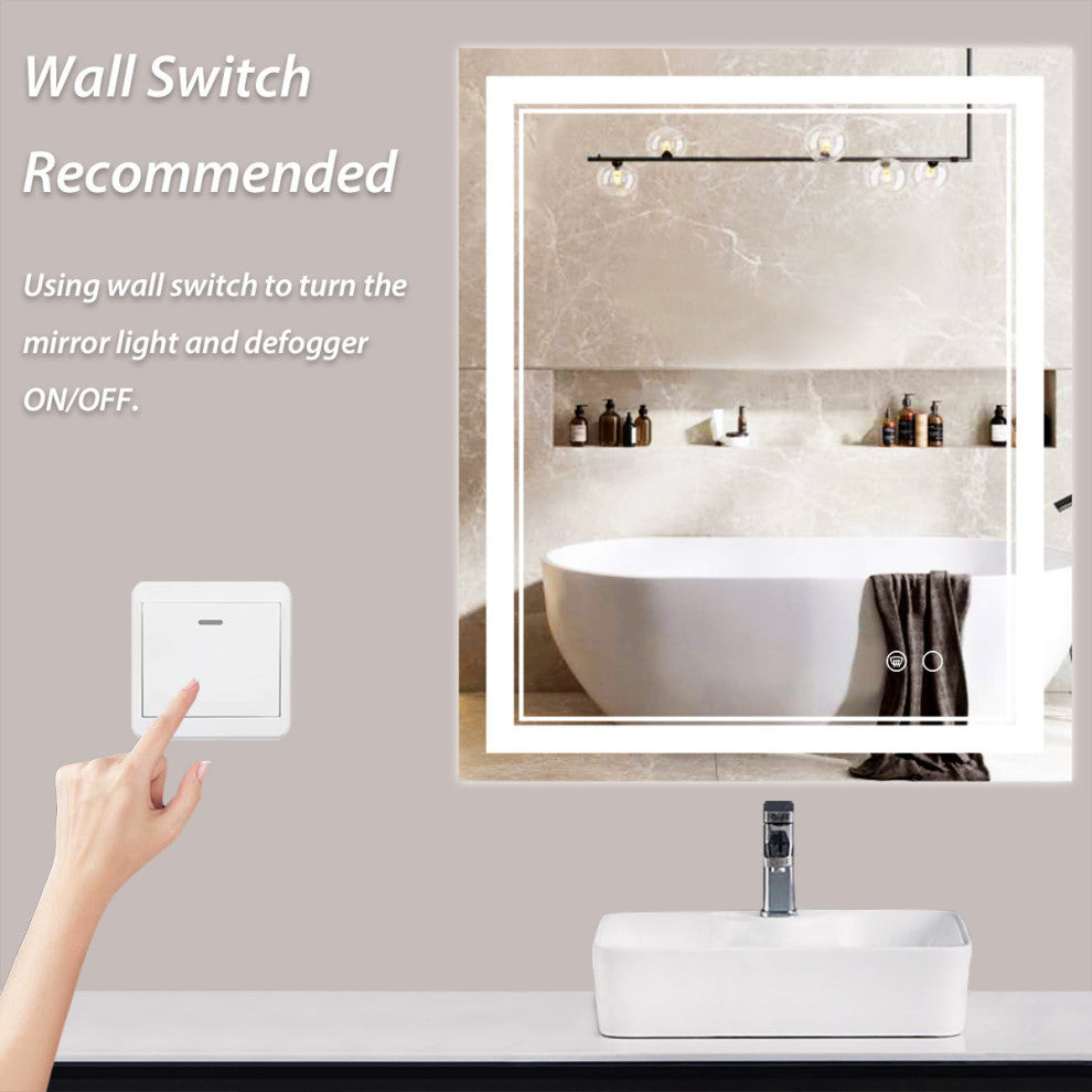 LED Bathroom Mirror, Anti-Fog Memory Dimmable IP54 Waterproof, 30"x36"