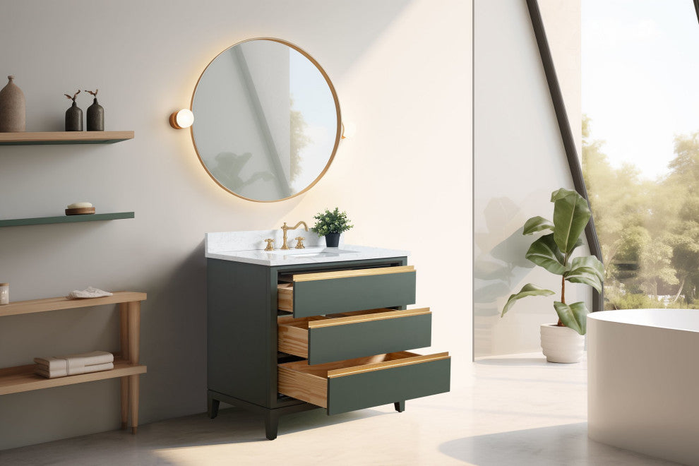 Vanity Art Bathroom Vanity With Sink, Vintage Green, 36" Single