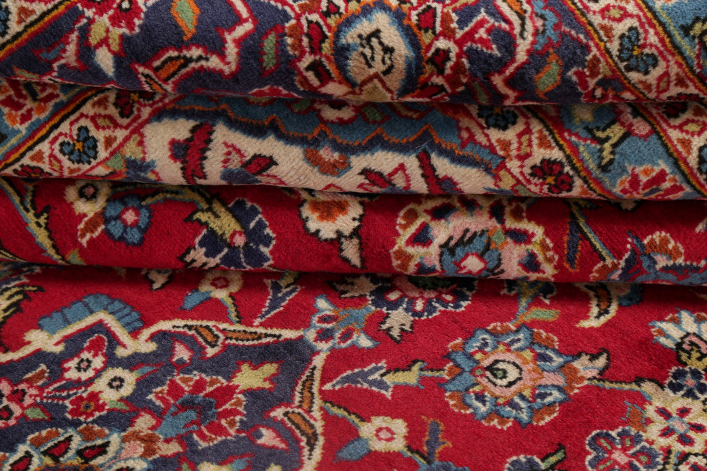 Consigned, Oriental Persian Handmade Vintage-Style Low Pile Area Rug, Red, 10x13