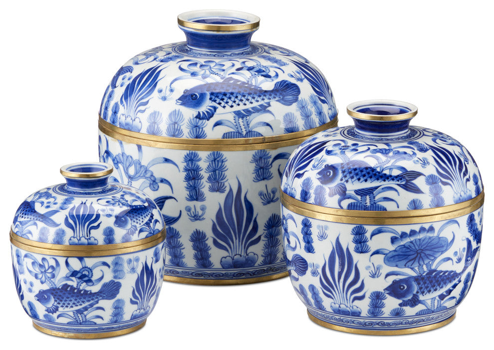 Blue & White Rice Tureen, 3-Piece Set