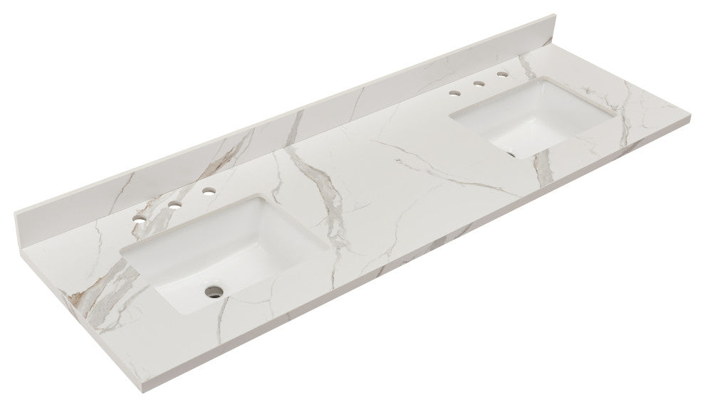 Eivissa Bathroom Vanity Countertop, Calacatta White With White Sink, 73"
