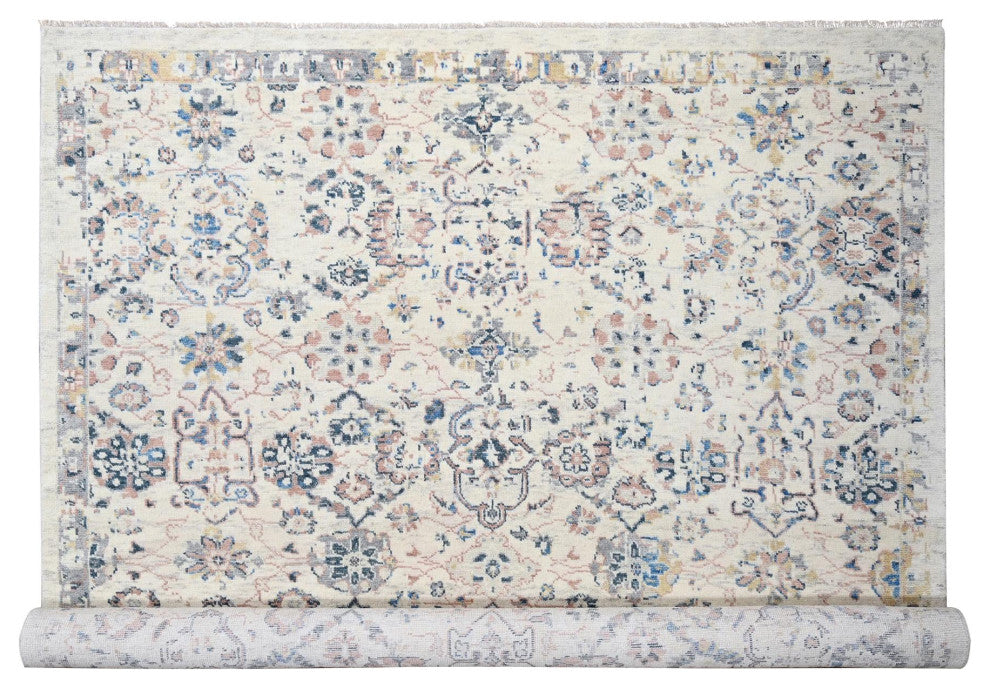 Ivory Wool Pile Natural Dyes Mahal Design Hand Knotted Oriental Rug 12'1"x14'9"