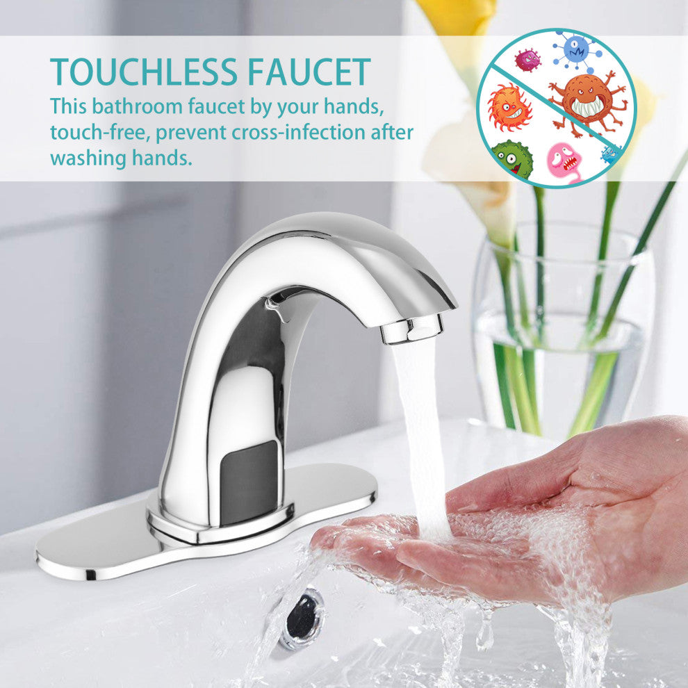 Touchless Bathroom Sink Faucet with Deck Plate Polished Chrome