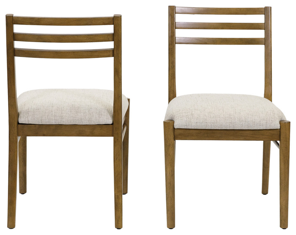 Two Wood Modern Slat Back Chairs, Set of 2, Brown