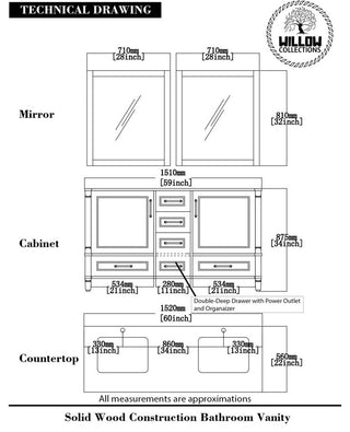 Aberdeen 60 Double Bathroom Vanity in Coventry Gray 1.5" White Quartz
