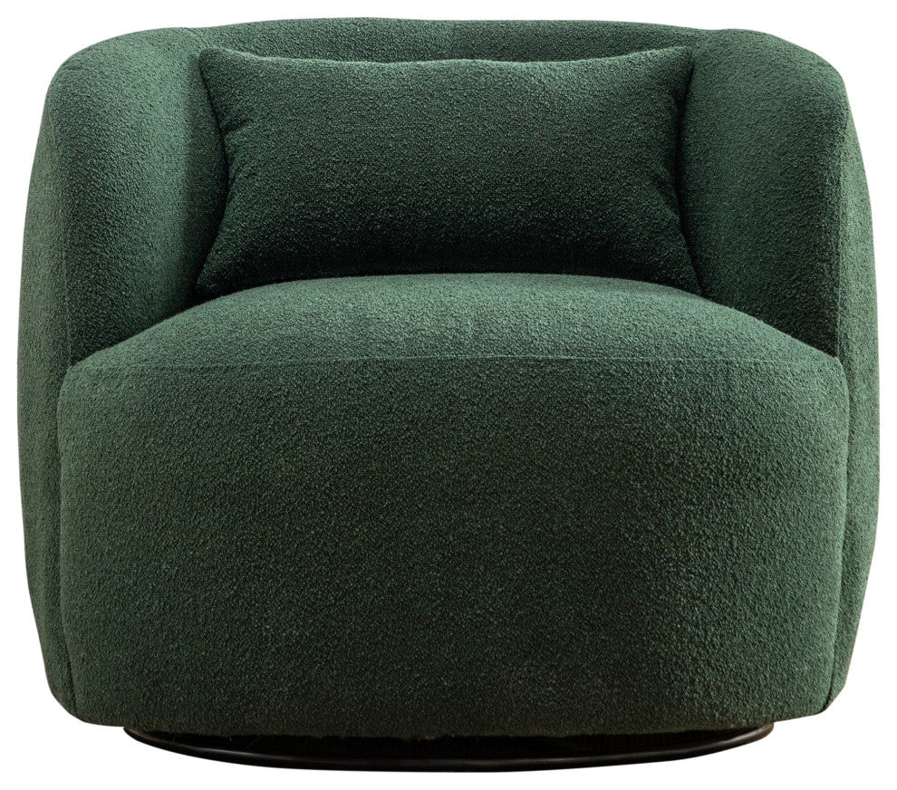 34" Wide Boucle Upholstered Swivel Armchair, Green