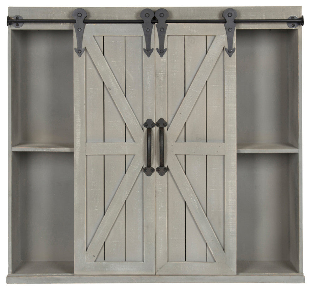 Cates Decorative Wood Wall Storage Cabinet with Sliding Barn Doors, Gray 2 Doors